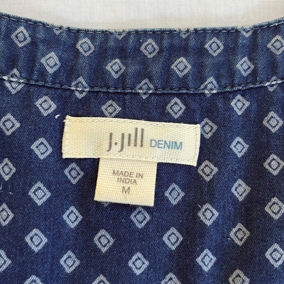 J Jill Chambray Blue Denim Longsleeve Diamond Button Down Tunic Top Women’s M - Picture 10 of 11
